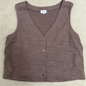 Z Supply Brown Sleeveless Button-Front V-Neck Crop Top